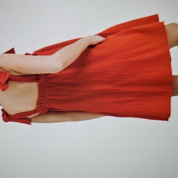 NWT Lush Tie Strap Gauzy Minidress with pockets light and airy Medium Chili - Picture 2 of 8